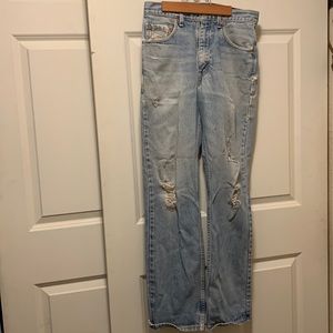 Light wash distressed denim